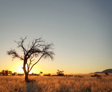 zonsondergang bij Desert Camp in Namibië